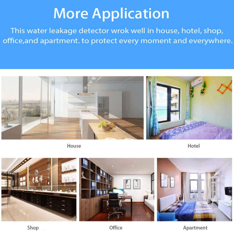 Water level detector with application icons for home, hotel, shop, office, and apartment