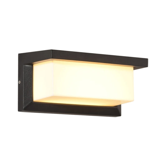 Black rectangular solar wall light with frosted diffuser and soft white illumination