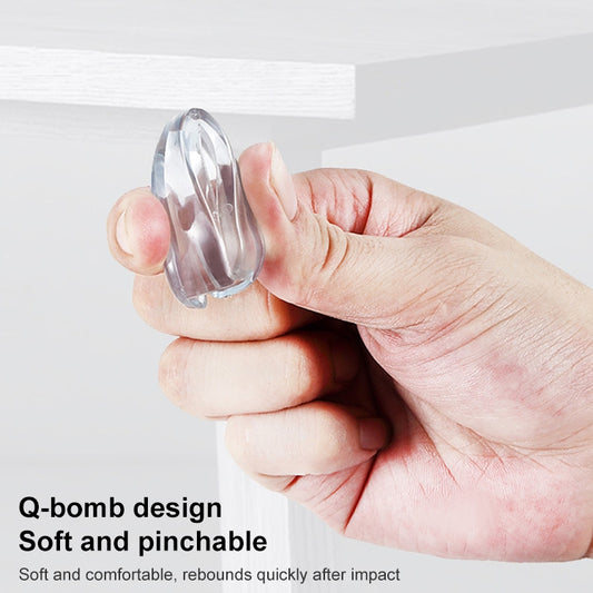Transparent teardrop anti-collision corner guard held in hand