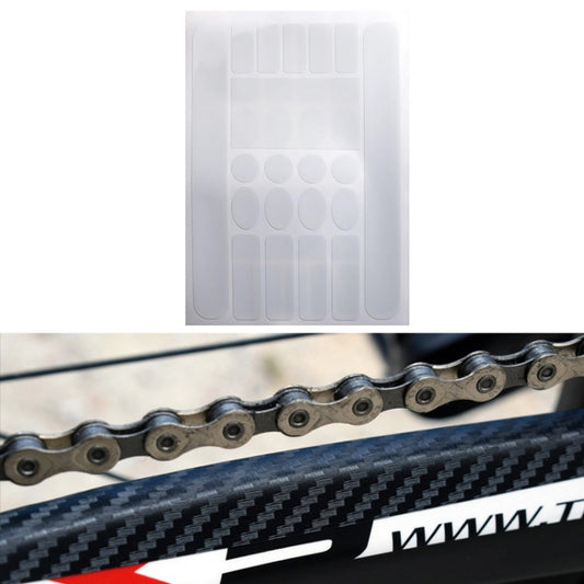 Transparent bicycle chain protection sticker film template with circular and bar cutouts