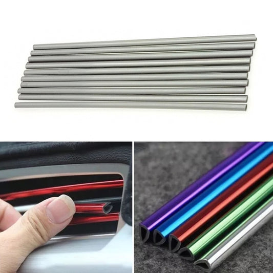 Car air vent decorative U-shaped electroplated strips set, silver gray metallic finish