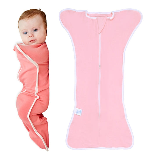 Pink cotton newborn swaddle sleeping bag blanket with full-length zipper