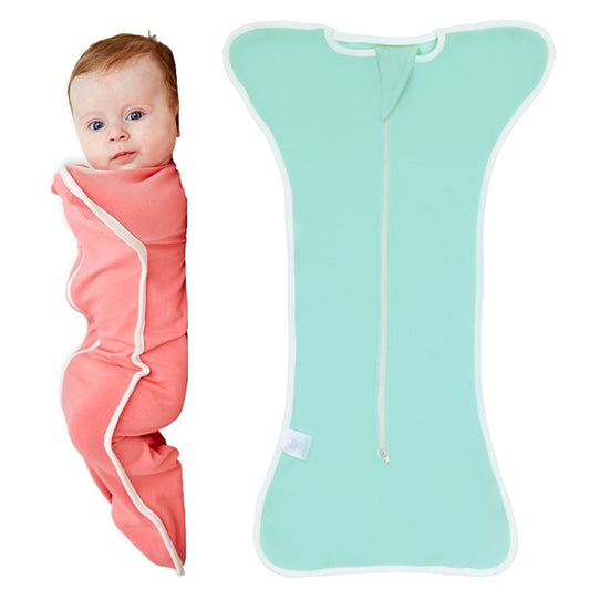 Light teal cotton newborn swaddle sleeping bag blanket with full-length zipper