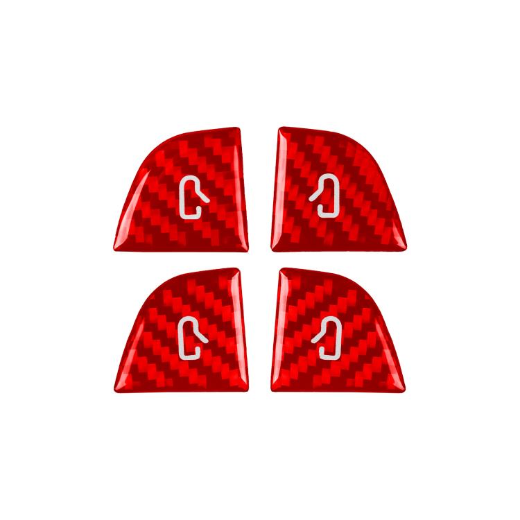 Set of 4 red carbon-fiber style window switch stickers with white button-arrow icons