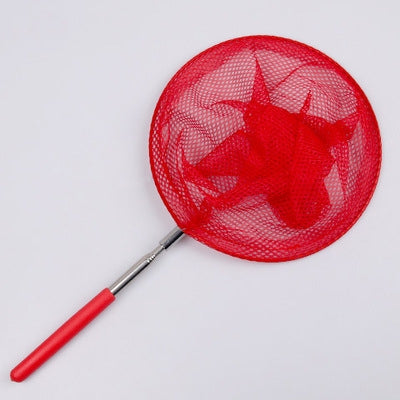 Red telescopic children's catching net with round mesh hoop and extendable handle