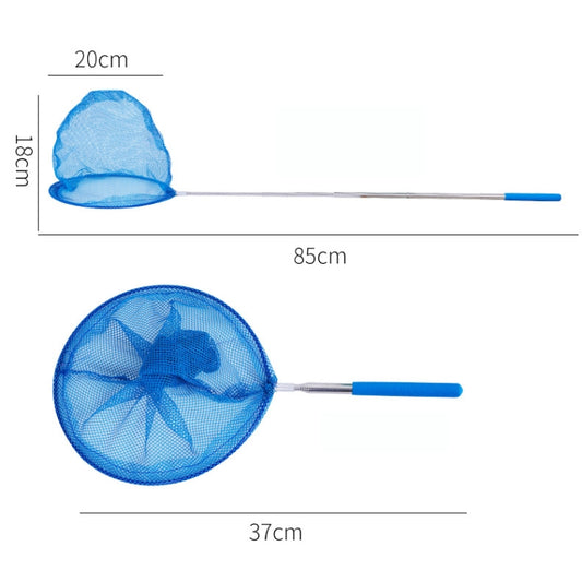 Blue round mesh catching net with long telescopic handle