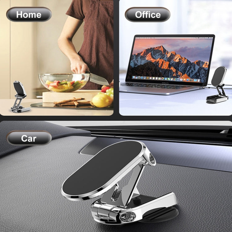 Foldable magnetic navigation bracket with black oval mount and chrome-style base