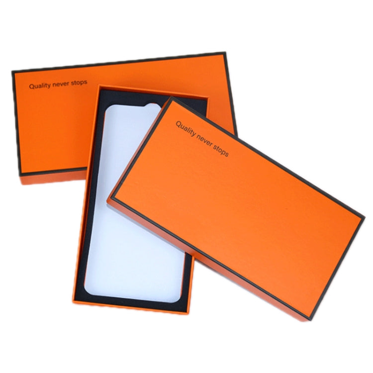 10-piece phone case and tempered film box set, orange lid with black tray and bear insert