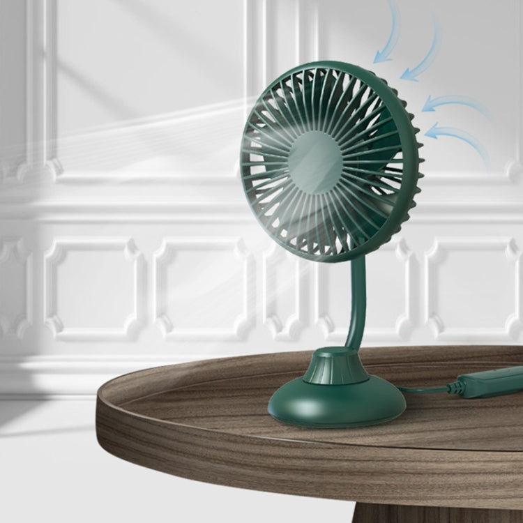 Green mini USB desk fan with stand base and front circular grille