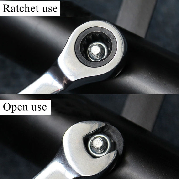 Ratchet wrench head shown in socket-drive and open-end positions