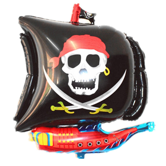 Black pirate ship balloon with skull and crossed swords graphic