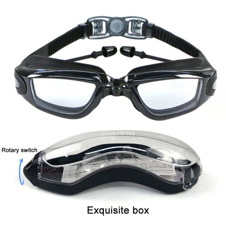 HAIZID anti-fog swimming goggles with clear lenses, black frame, adjustable strap