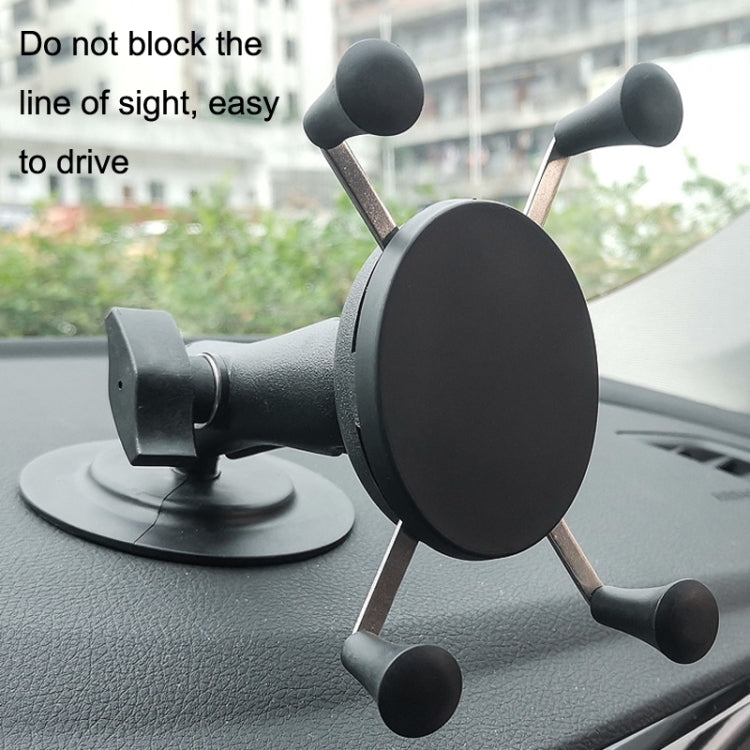 Car dashboard phone holder with suction base and adjustable arms with ball joints