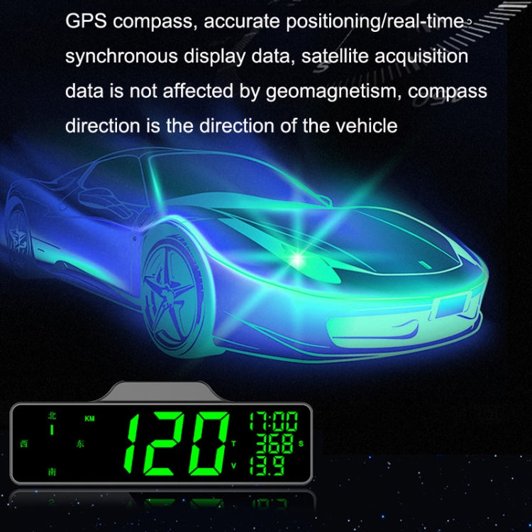 Car HUD head-up display unit with green digital readout and car silhouette