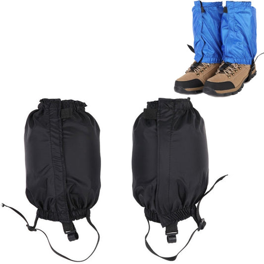 Black anti-snow short leg covers with elastic cuffs and adjustable strap