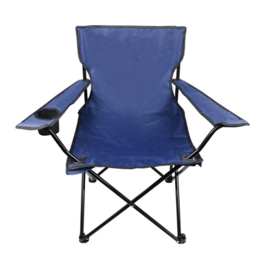 Navy portable folding beach chair with wide backrest and side handrest platforms