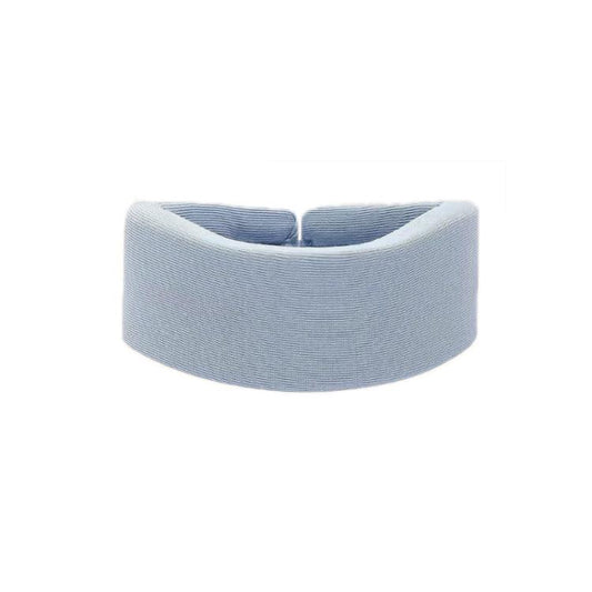 Light blue cervical neck brace ring with soft fabric and central opening