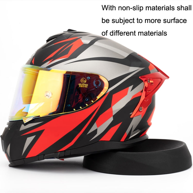 Black helmet support pad under motorcycle helmet base, non-slip surface
