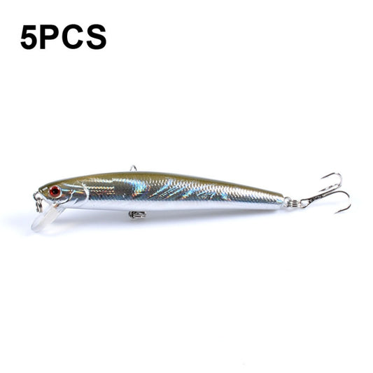 Silver-blue floating minnow lure with red eye and double treble hooks