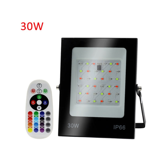 30W RGB changing LED flood light with remote control, IP66, square black housing