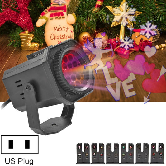 Rotating laser projector light with US plug, showing colored pattern lens and card slots