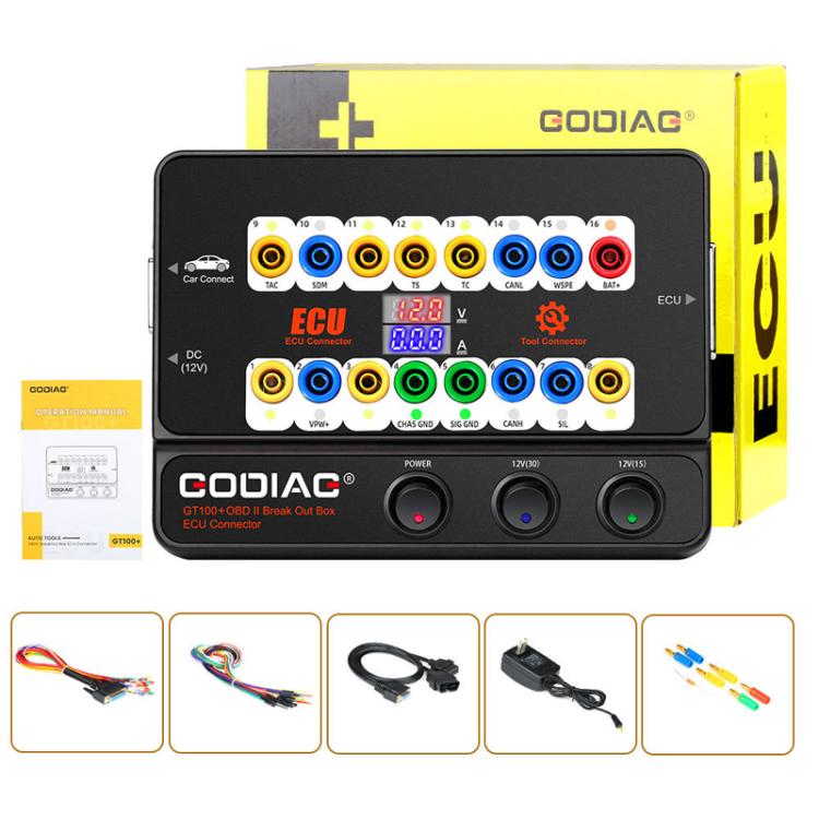 ECU breakout box tester with side ports and included wiring harness cables