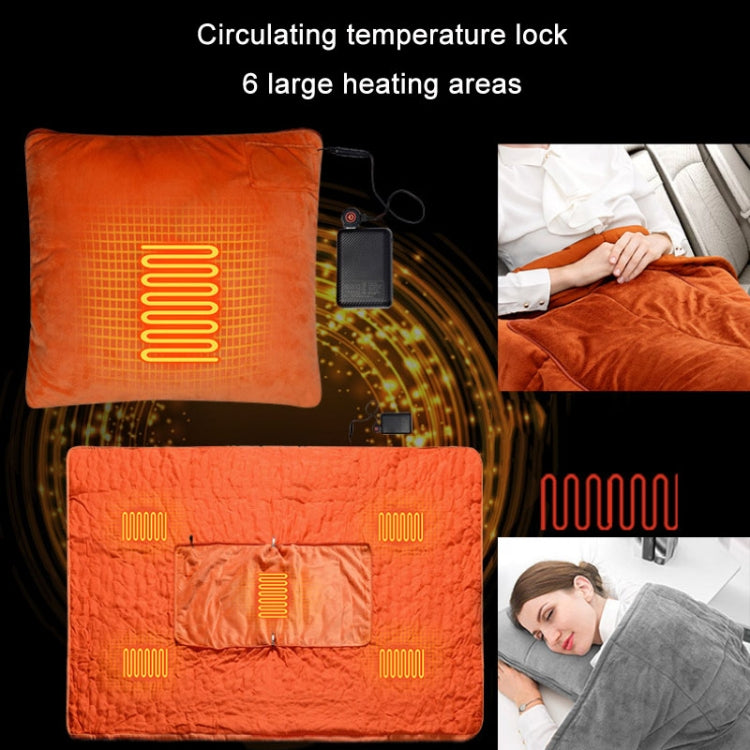 Orange electric heating blanket set with heating areas and wired controller for warming