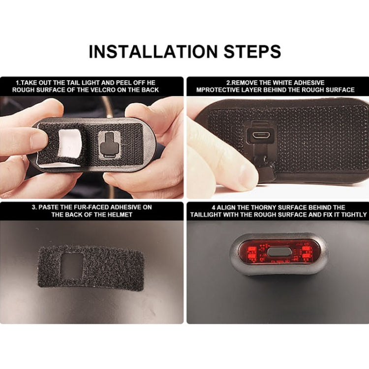 Motorbike helmet tail light adhesive installation view with black mount pad.