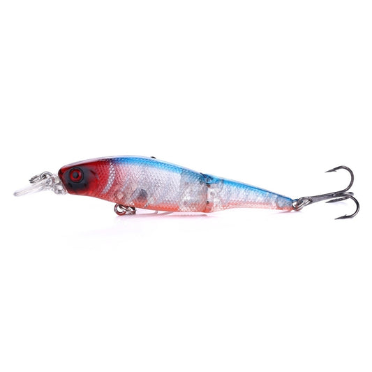 Red and blue bionic diving minnow lure with two treble hooks