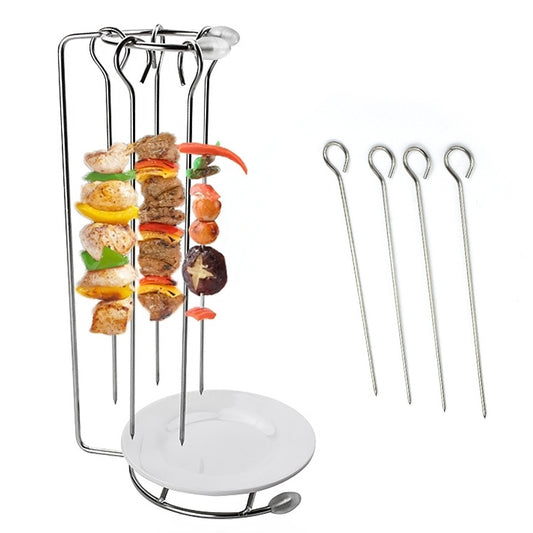Stainless steel hanging kebab rack with skewers and round base plate