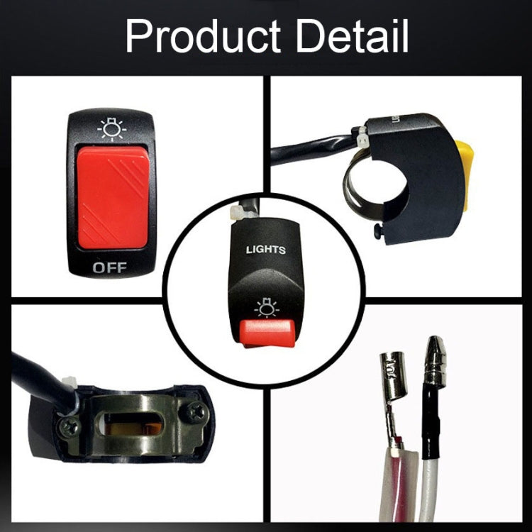 Double-flash warning light switch details with red rocker, wiring, and connectors