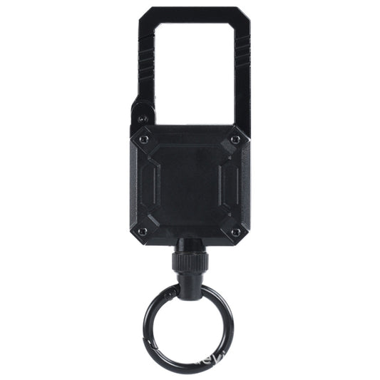 Black telescopic keychain with magnetic lanyard and key ring, box clip housing
