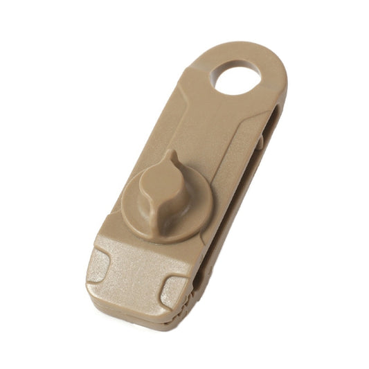 Mud-color tent pull point shark clip with cord loop and snap latch