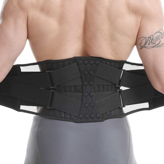 Black lifting belt with padded segments and central diamond-shaped reinforcement