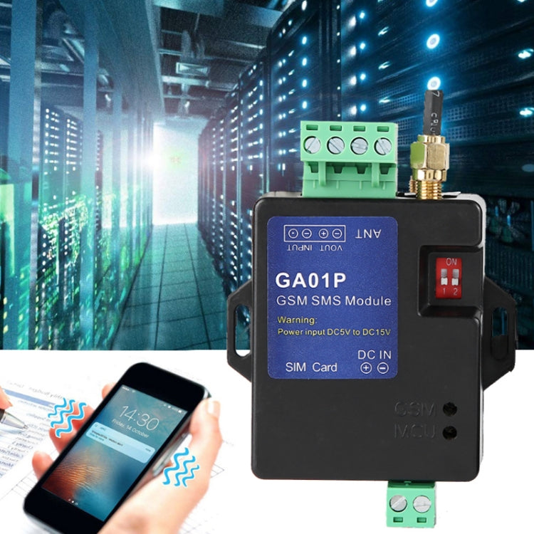 GSM SMS alarm module with long antenna and green screw terminals