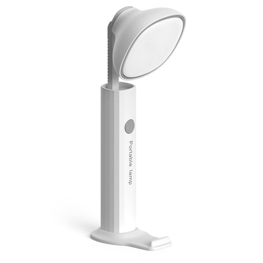 Folding flashlight desk lamp in gray with wide oval light head and upright base
