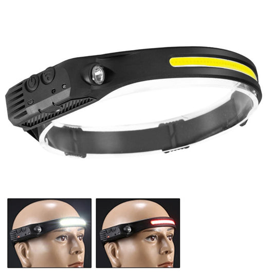 Black motion sensor headlamp with COB light bar and adjustable elastic headband