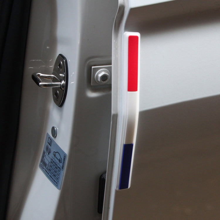 Car door side anti-collision rubber strip, white base with red top and blue bottom bars