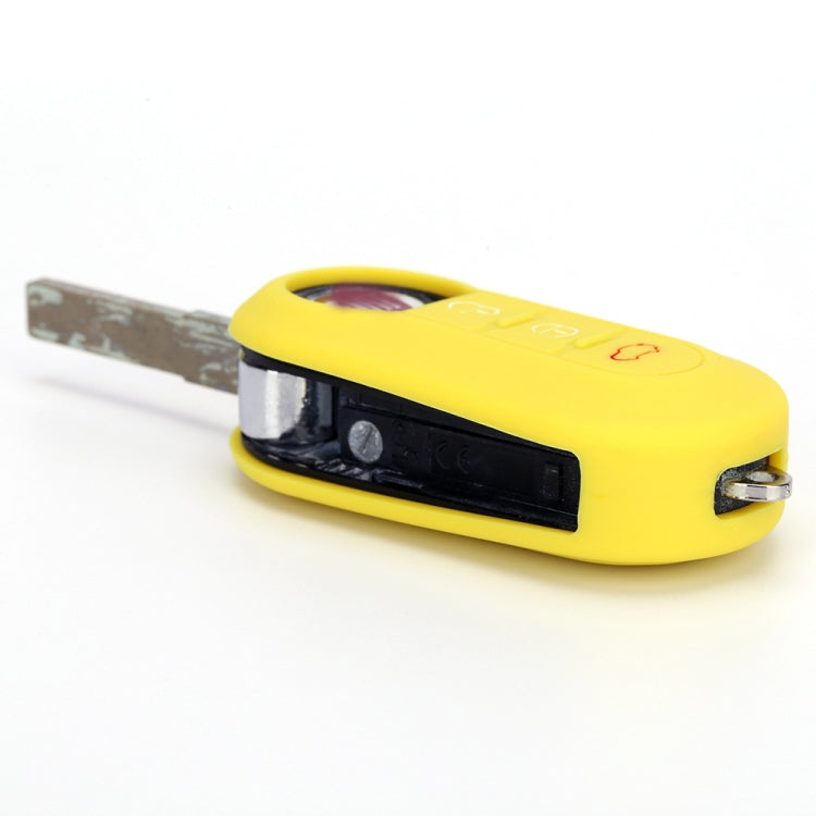 Yellow silicone 3-button folding key fob case with metal key blade and buttons