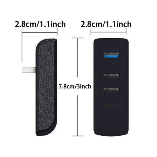 USB hub docking station dimensions, black textured strip with port openings