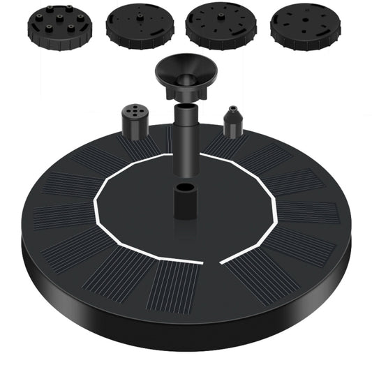 Black circular solar water fountain base with central nozzle and raised multi-nozzle discs