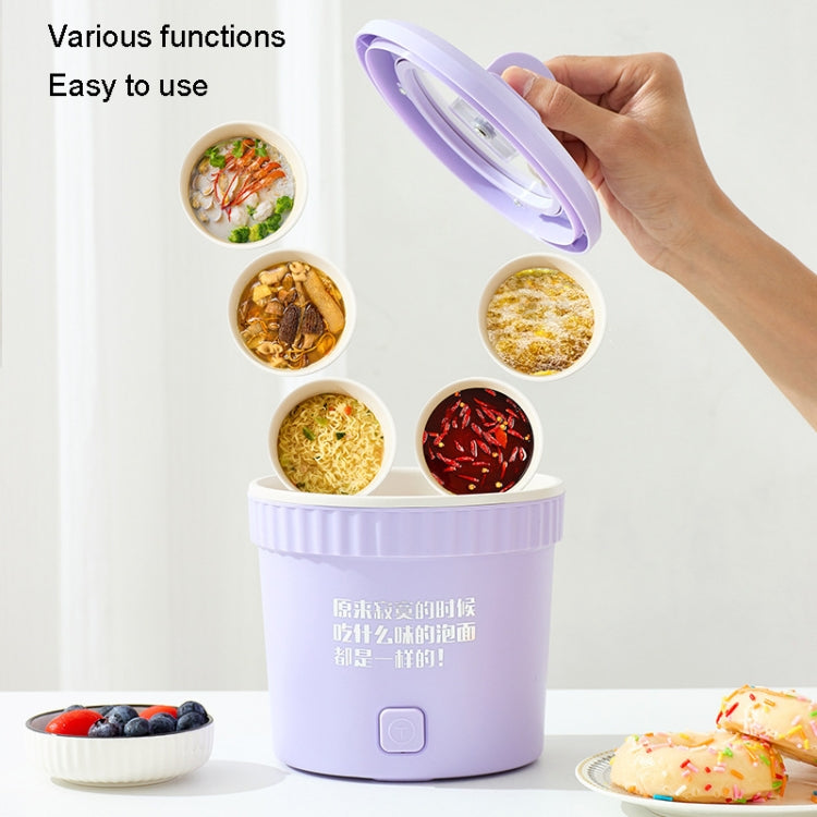 Purple small electric cooker with open lid and control button, compact one-piece design