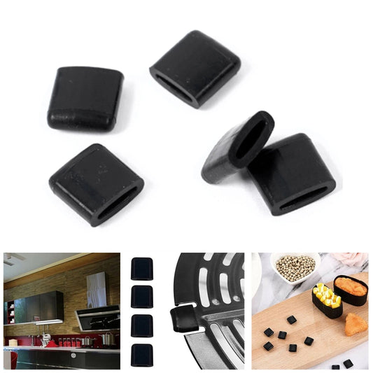 Set of 8 black air fryer tray rubber bumpers with square caps and hollow ends
