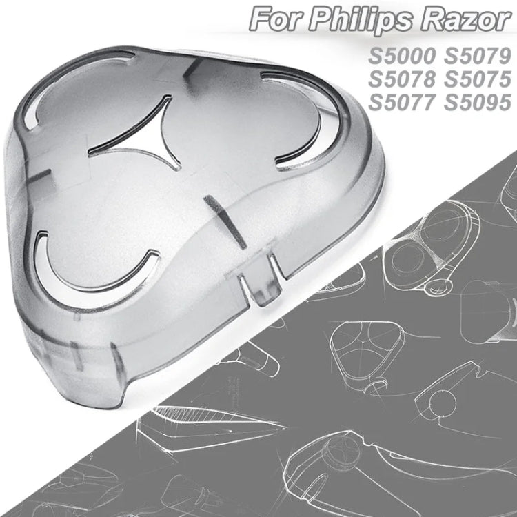 Silver shaver head protection cap cover, angled view, with three curved cutouts