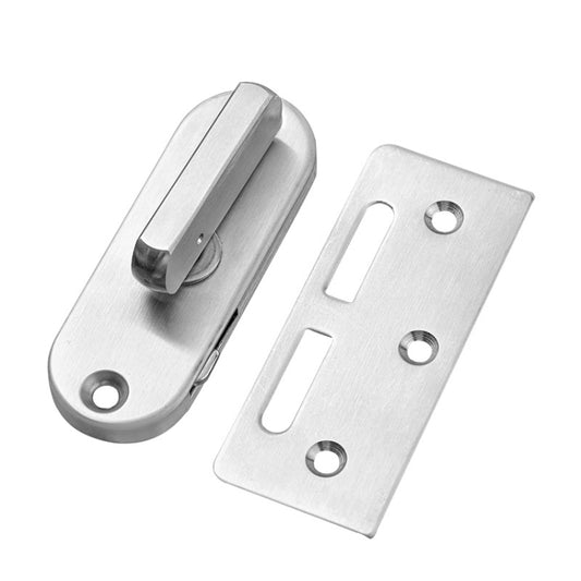 Brushed stainless steel 90-degree door hook lock with mounting plate and latch