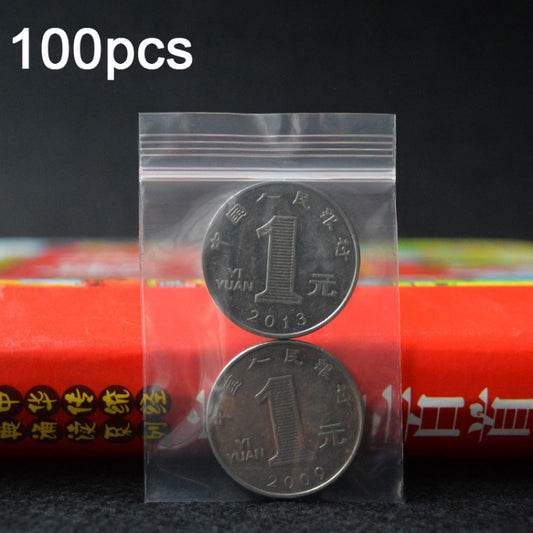 Clear zip-top plastic bag showing sealed top and perforation holes with coins inside