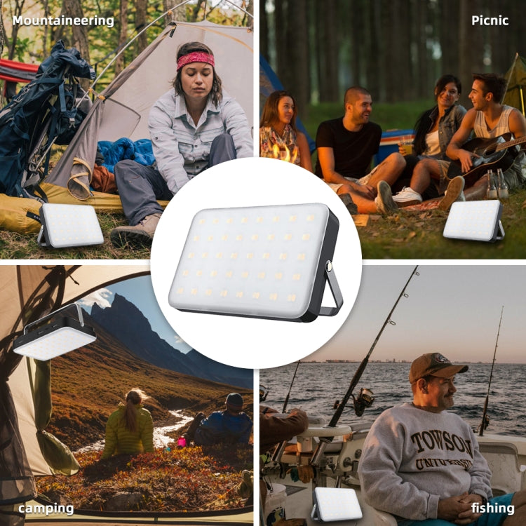 Rechargeable LED camping light with bright rectangular panel and adjustable stand