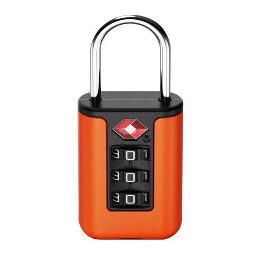Orange-red TSA-style luggage combination padlock with 3-digit dial and steel shackle