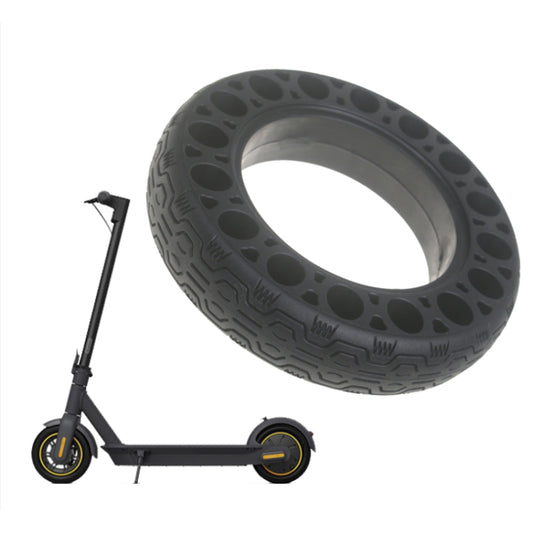 Solid run-flat tire for Segway scooters, dark rubber with patterned tread and cutouts