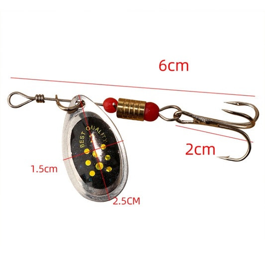 Single silver spinner lure with red bead, gold blade accents, and treble hook